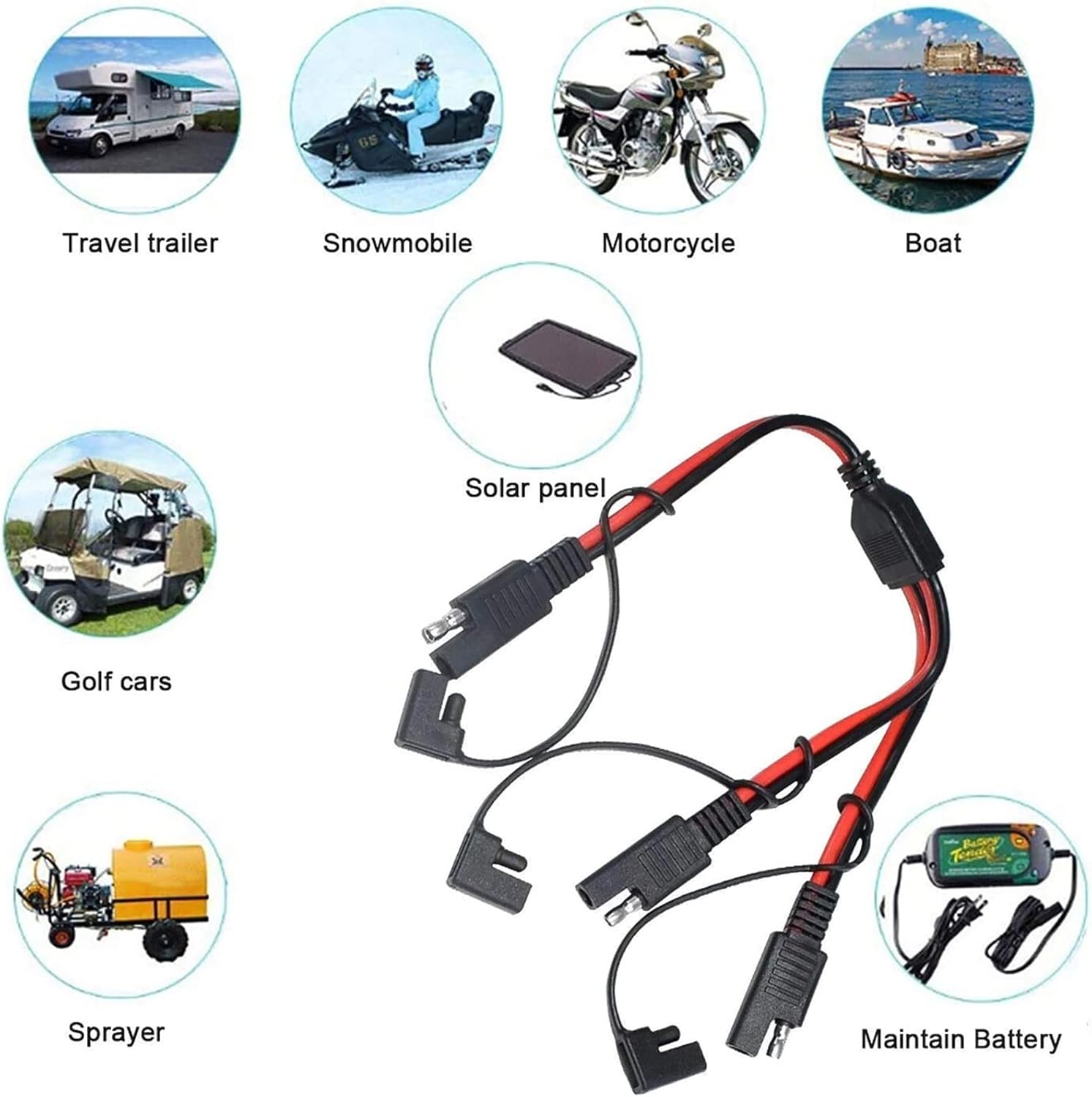 14AWG SAE DC Power Automotive Connector Cable Y Splitter 1 to 2 SAE Extension Cable for RV Caravan Solar Panels Battery Charge