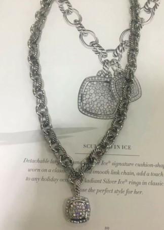 (N-96) Fashion Women Necklace Silver Plated Oval Link Chain with Cubic Zircon