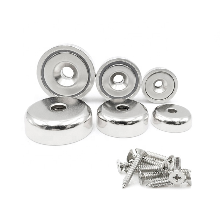 75kg Force Neodymium NdFeB Shallow Pot Magnet with Countersunk Mounting Hole D48x10.8mm