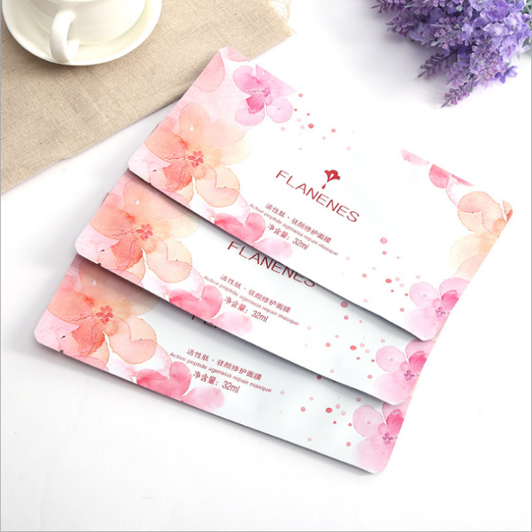 Plastic Color-Printing 3-Side Sealed Flat Pouch Customized Composition Storage Bag for Facial Mask Packaging