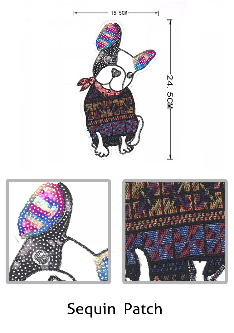 Fashion Dog Sequin Embroidery Patches Handmade 15.5*24.5cm Size Sew On Style