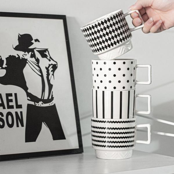 Experience The Elegance Of Black And White Ceramic Mug Coffee Cup For Business