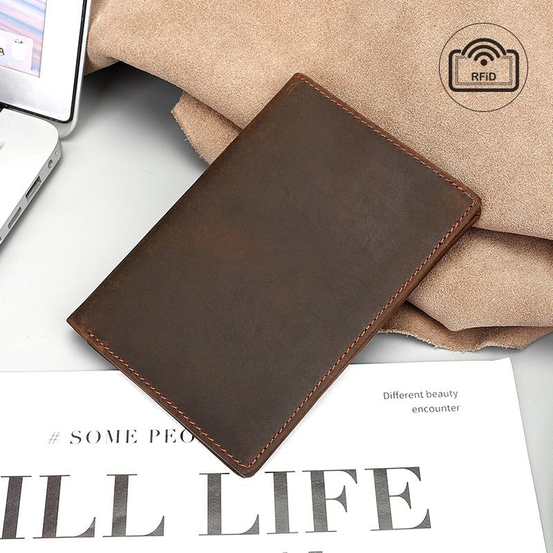 Open Closure RFID Blocking Genuine Leather Passport Wallet for Travel Credit Cards