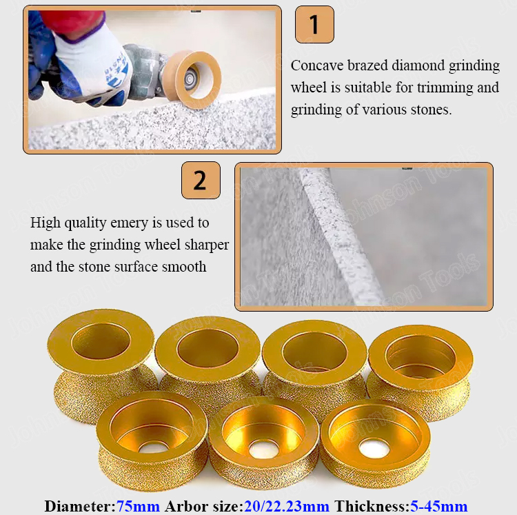 Vacuum Brazed Marble Granite Stone Quartz Tile Ceramic Diamond Abrasive Grinding Profile Wheel for Angle Grinder