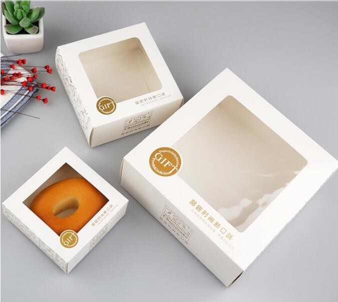 Wholesale custom Paper Cookies packing Cake Box with PVC window,Wholesale Plastic Square Birthday Wedding Packaging Clea