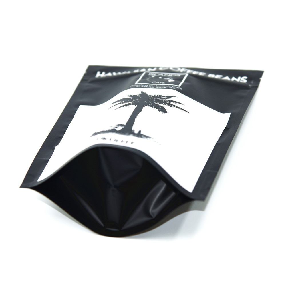 Plastic zipper matte black Snack Bag Packaging stand up resealable coffee k pouch