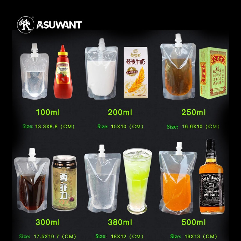 1000ml 1L 2L Large Clear Spout Pouch With Handle For Oil Water Liquid