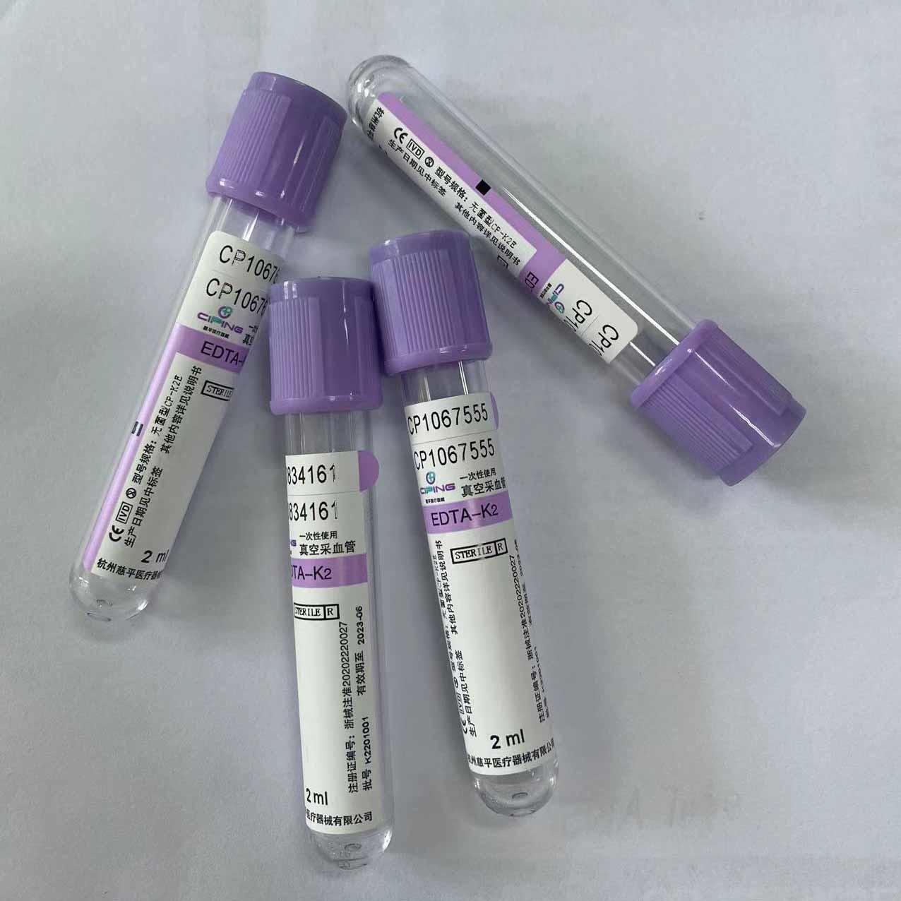 Medical Edta K2 K3 Blood Collection Tube Customized Lavender Head Cover