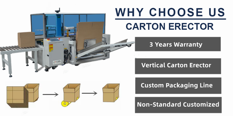 Fully Automatic Random Open Folding Box Case Former Erecting Machine Vertical Carton Erector