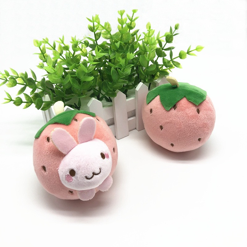 10cm Cartoon Strawberry Animal Face Keychain Plush Toys For Car Keys