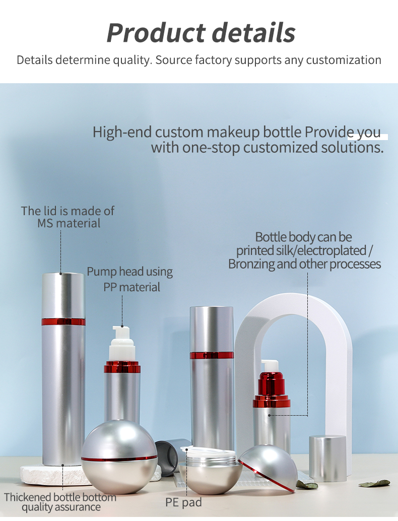 Cosmetic Empty Plastic Bottles 30 50 100 120ml Silver Pump Bottle Luxury For Skin Care