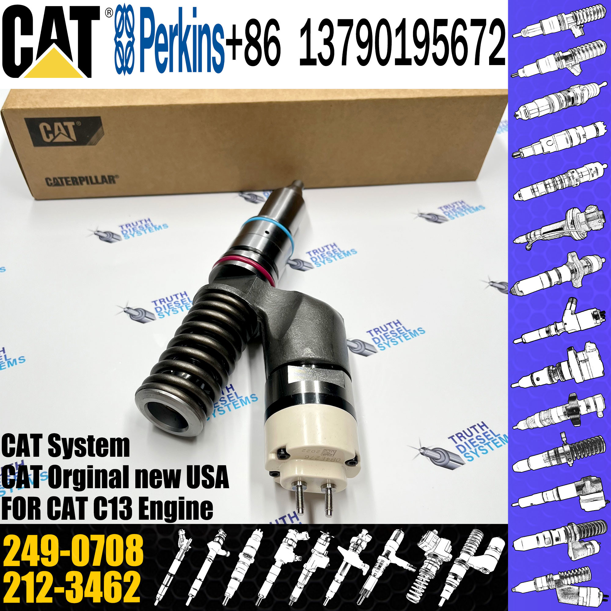Common Rail Diesel fuel Injector 10R2977 10R-2977 2490708 249-0708 for caterpillar cat c13