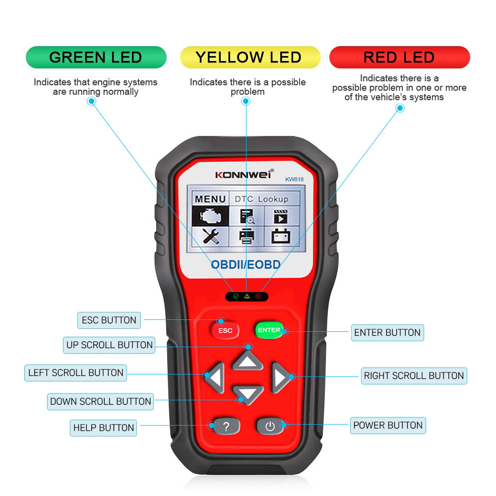 12V Computerized Eobd Obd2 Obdii Car Scanner Diagnostic KONNWEI KW818