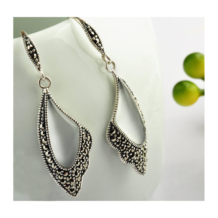 Sterling Silver White Agate Drop Earrings Wing Style Women Jewelry ( E019362WHITE)