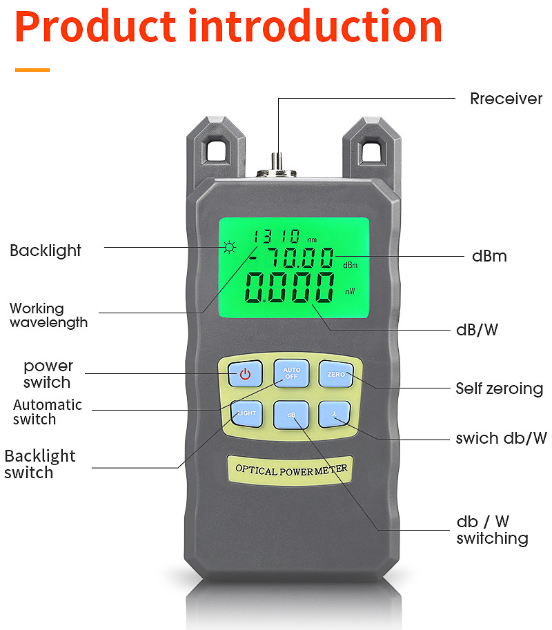 850-1625nm -70dBm +10dBm Handheld Optical Power Meter SC / FC Connector