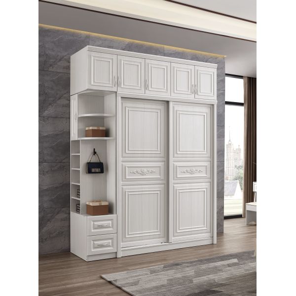 Quality Eco Friendly White Wooden Wardrobe With Sliding Door Washable Height 20cm for sale