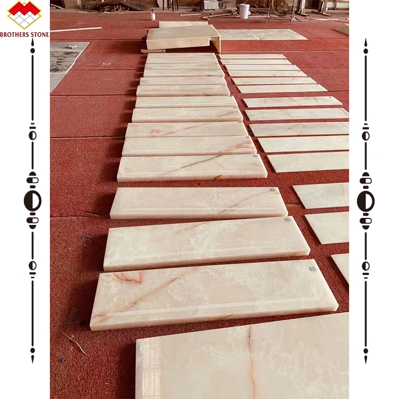Brothers Stone White Onyx Steps Marble Stone Staircase for Indoor Onyx Marble Stairs