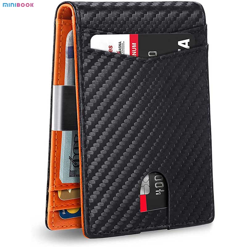 Anti-RFID Protected Slim Metal Money Clip Designer Wallet for Men in Genuine Leather