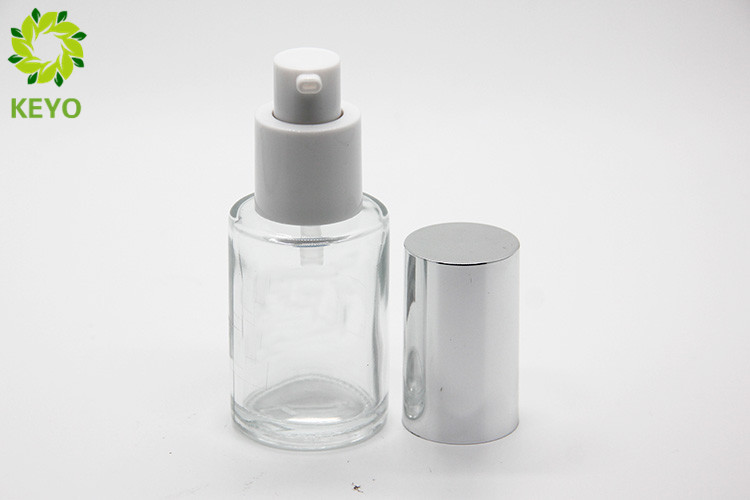 Round Shape Clear Glass Foundation Bottle 30ml Custom Service Acceptable