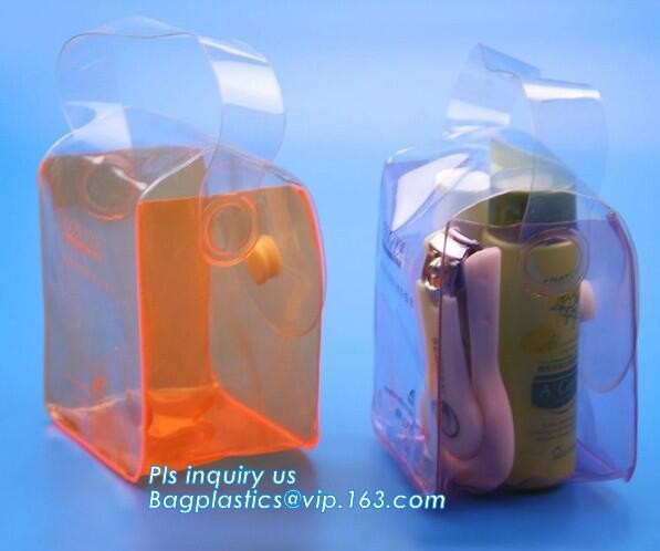 pvc packaging shopping handle bag with button, promotional clear tote pvc handle shopping bag pvc tote bag, die cut hand