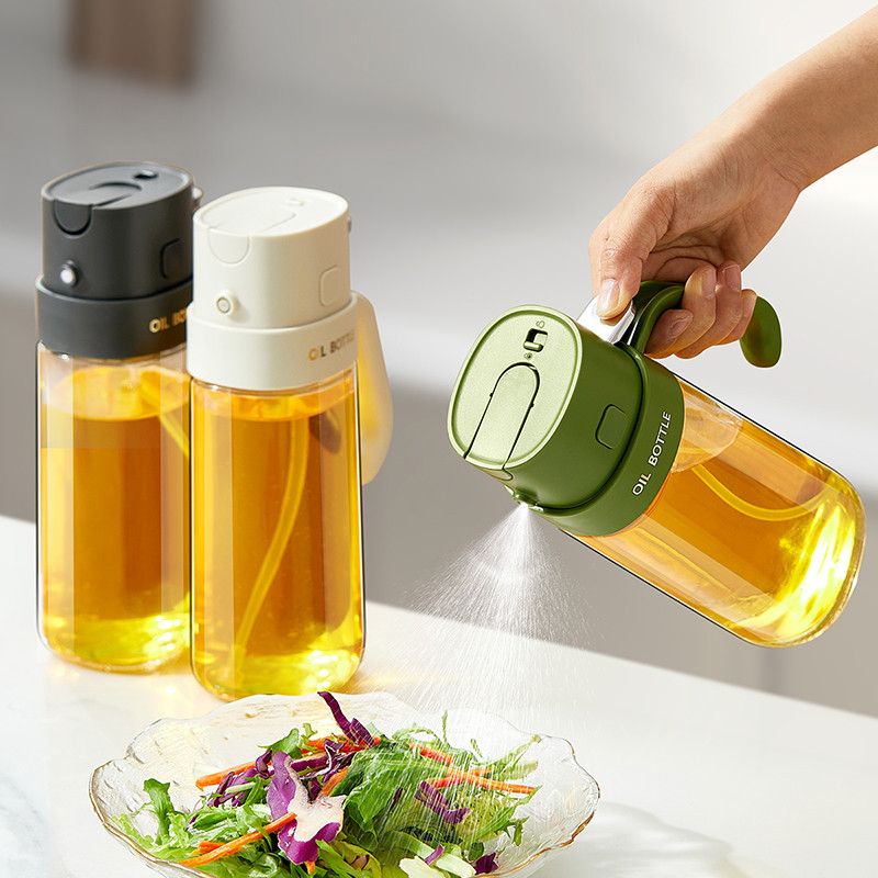 2 In 1 Olive Oil Dispenser Bottle 550ml 19OZ Food-Grade Glass Oil Sprayer for Cooking