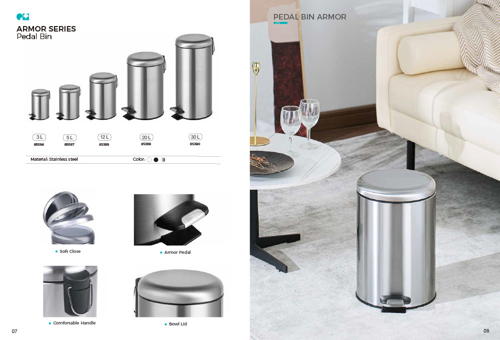 Round Shape Household Pedal Trash Bin Stainless Steel with Thin Lid OEM ODM Offered