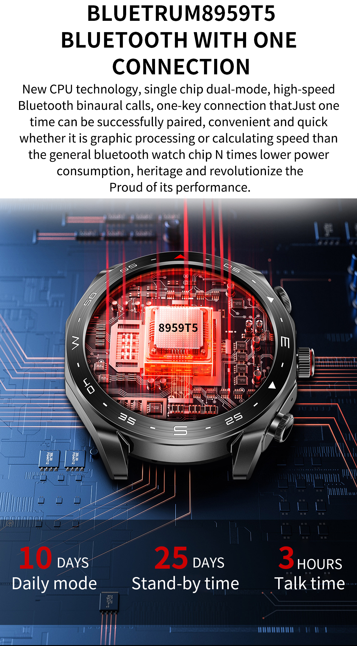 IPS Screen IP67 Waterproof Wireless Earphone Smart Watch Music Bracelet 1.52 Quot