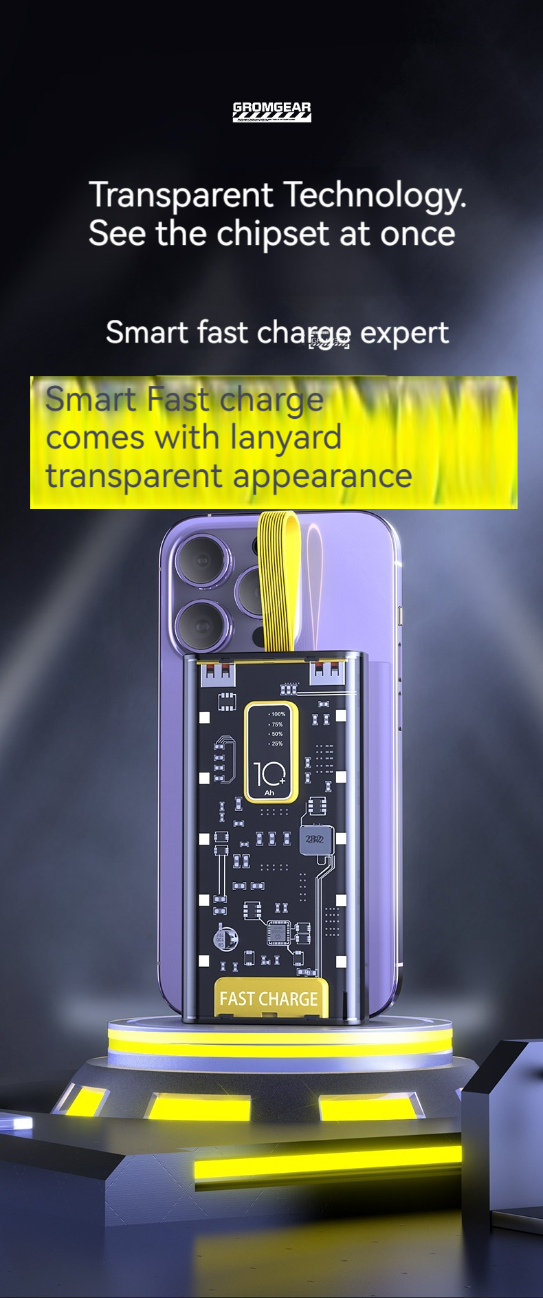 TYPE-C Input Interface Power Bank Transparent 10000mAh Mobile Power Supply for iPhone 15 14