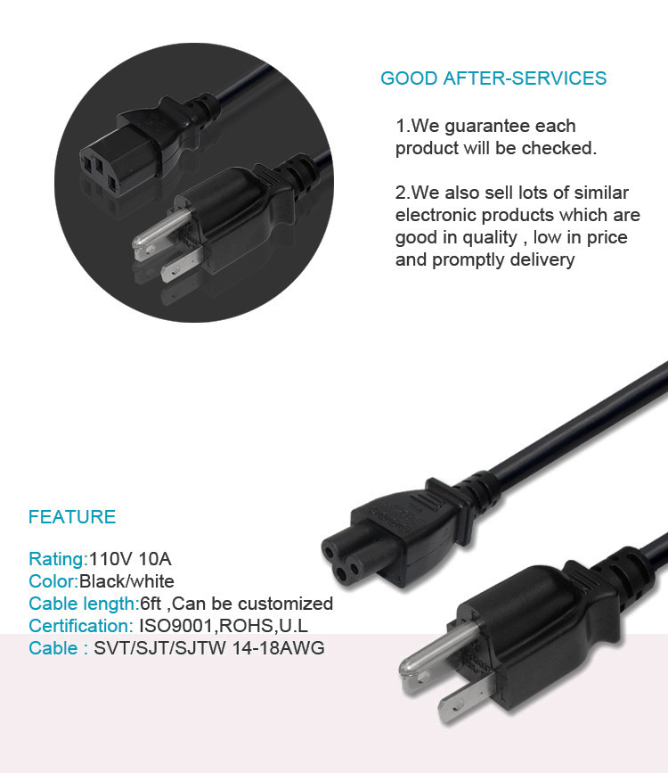 6Ft AC Power Extension Cord UL Appliance Extension Cord For Refrigerator