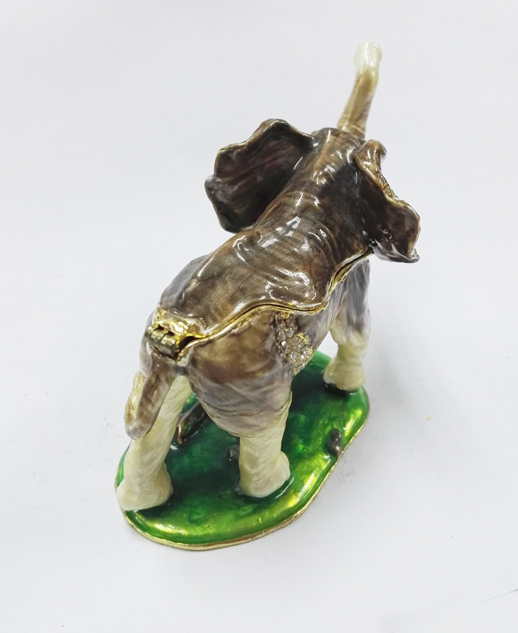 Handmade Pewter metal Trinket Box rhinestone enamel Elephant Decorative jewelry Box