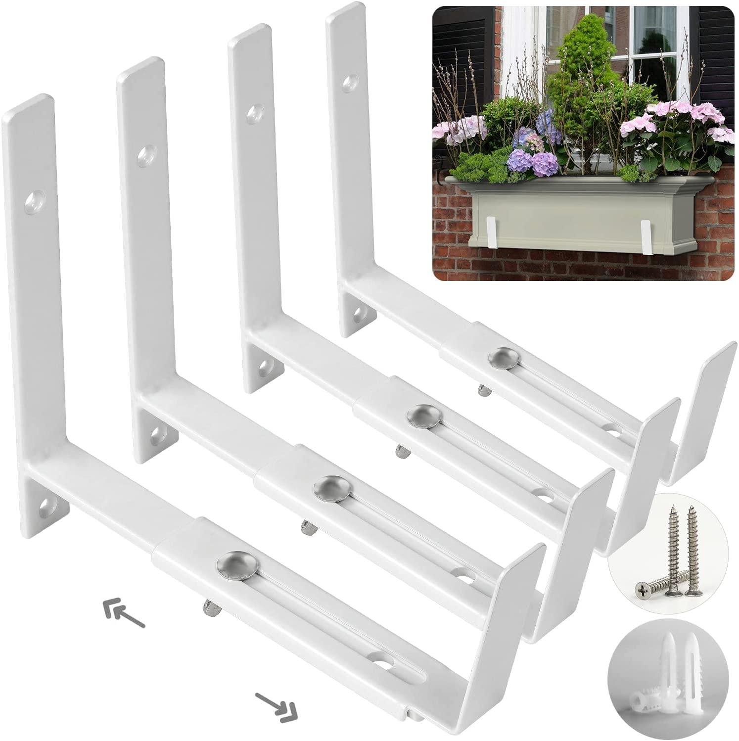 Standard Adjustable Planter Box Bracket 6 to 12 Inches for Window Boxes and Planters