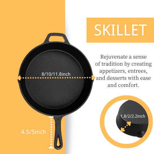 Heavy Duty Durable 10 Inch Cast Iron Skillet With Helper Handle -