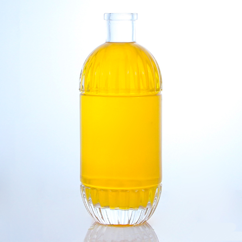 Industrial Beverage Glass Bottle with Embossed Design and Cork Round Shape