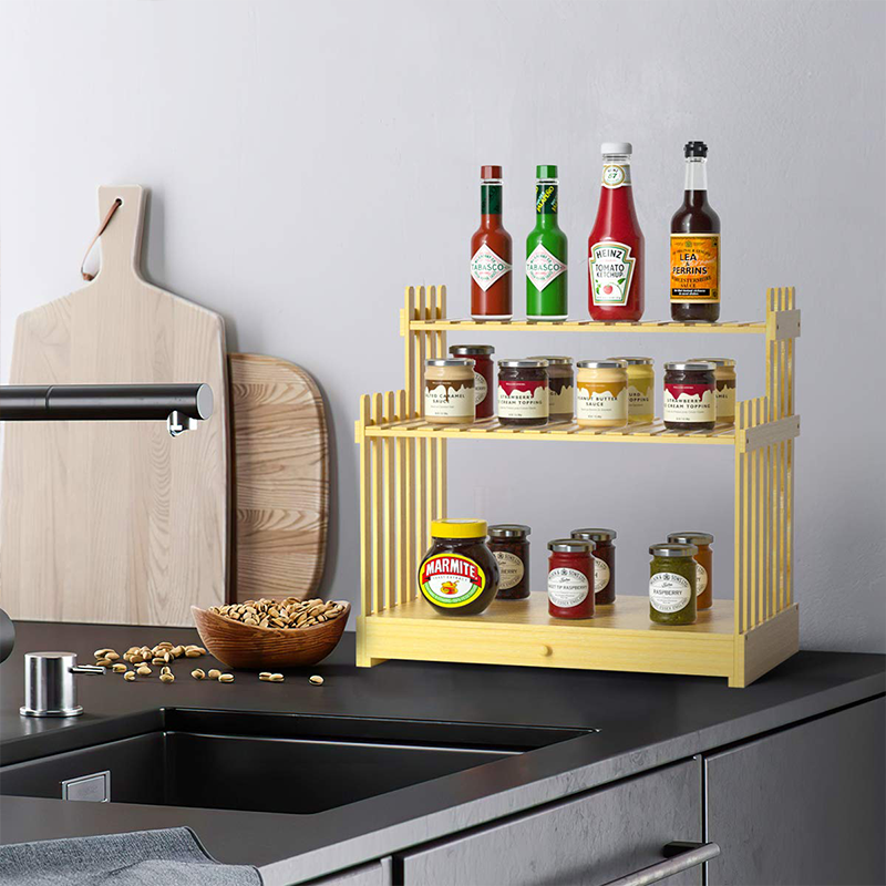 Organize Your Kitchen Countertop in Style with 3-Tier Bamboo Standing Spice Rack