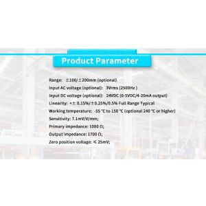 3Vrms/24VDC Power Supply LVDT Linear Displacement Sensor for High Precision