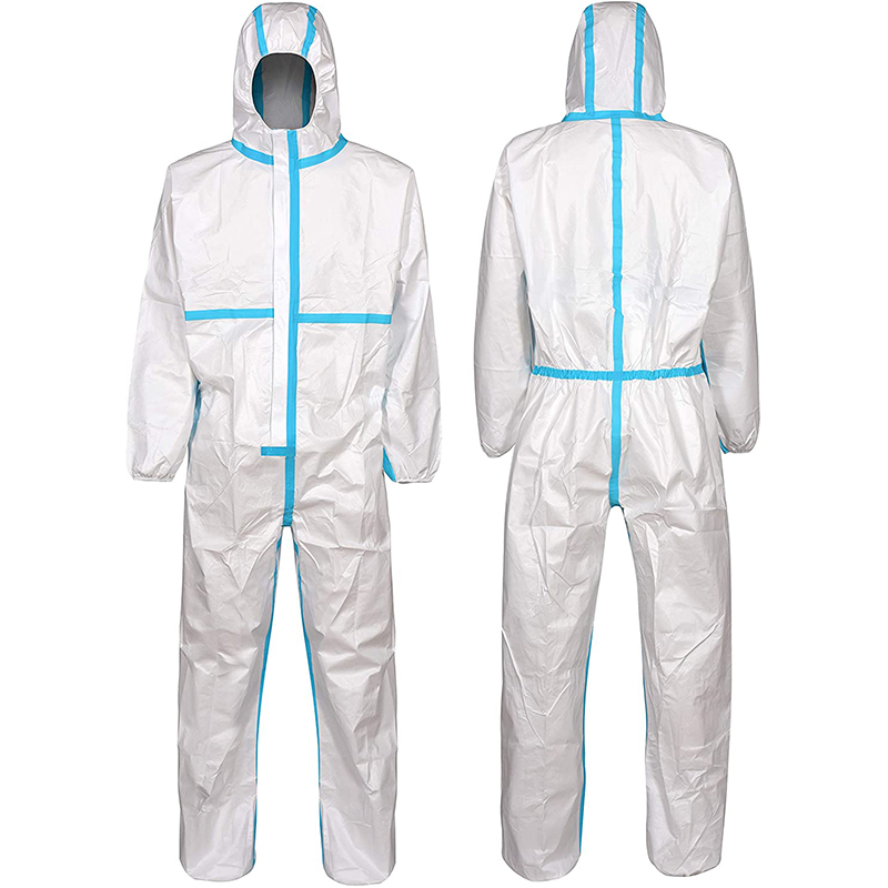 S&J White Type 5 Type 6 Coverall Disposable Isolation Suit With Elastic Cuff And Hood