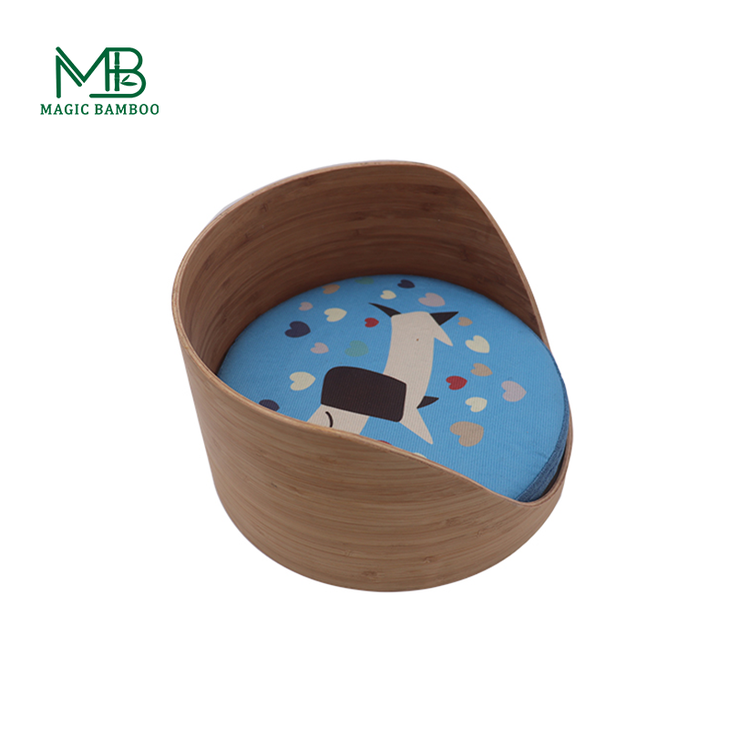 Indoor Round Wood Bamboo Pet Bed Frame Cat Cattery