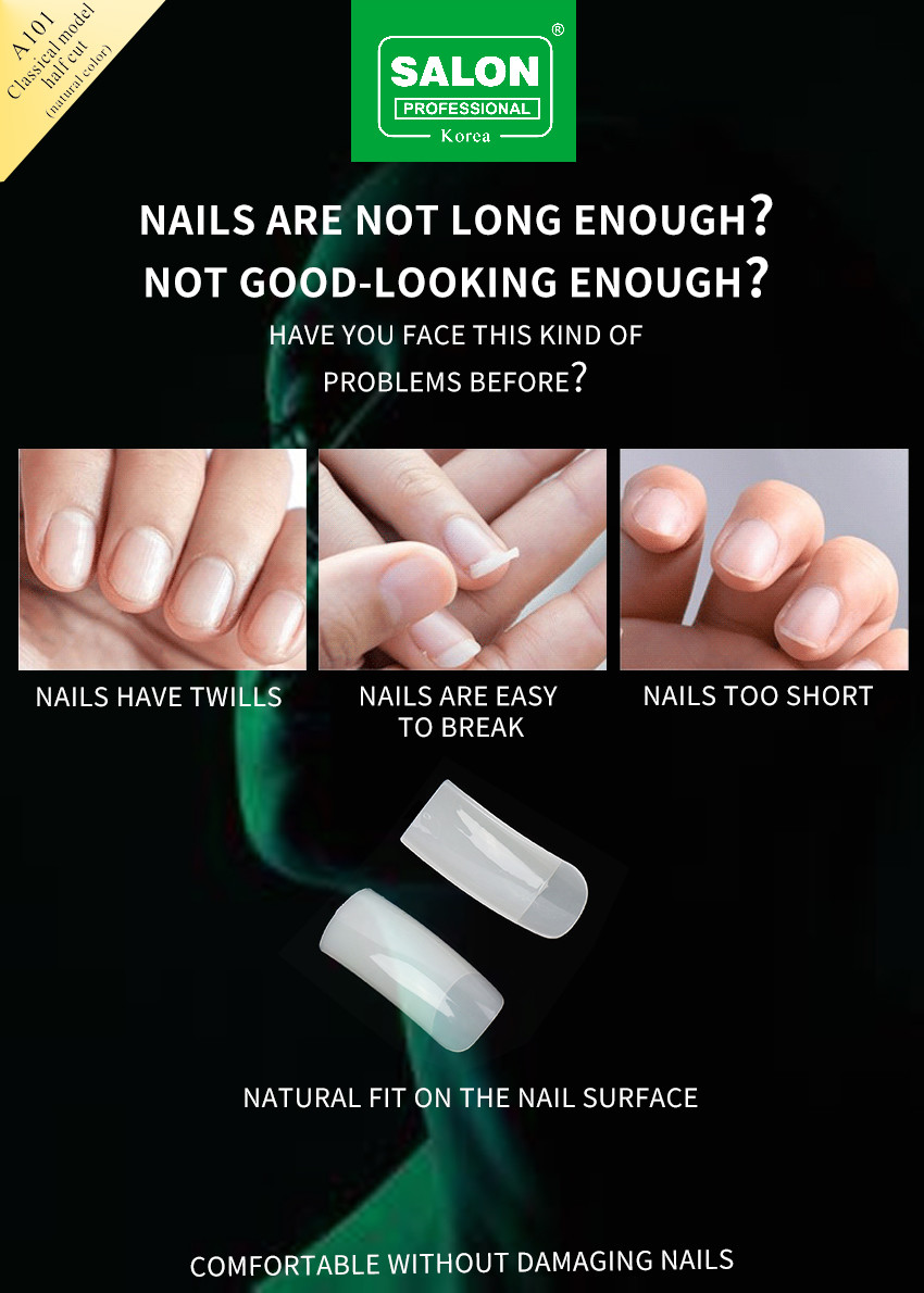 Artificial Fingernails ABS Clear Color 500 Pieces Easy Application False Nails For Salon Nail Art