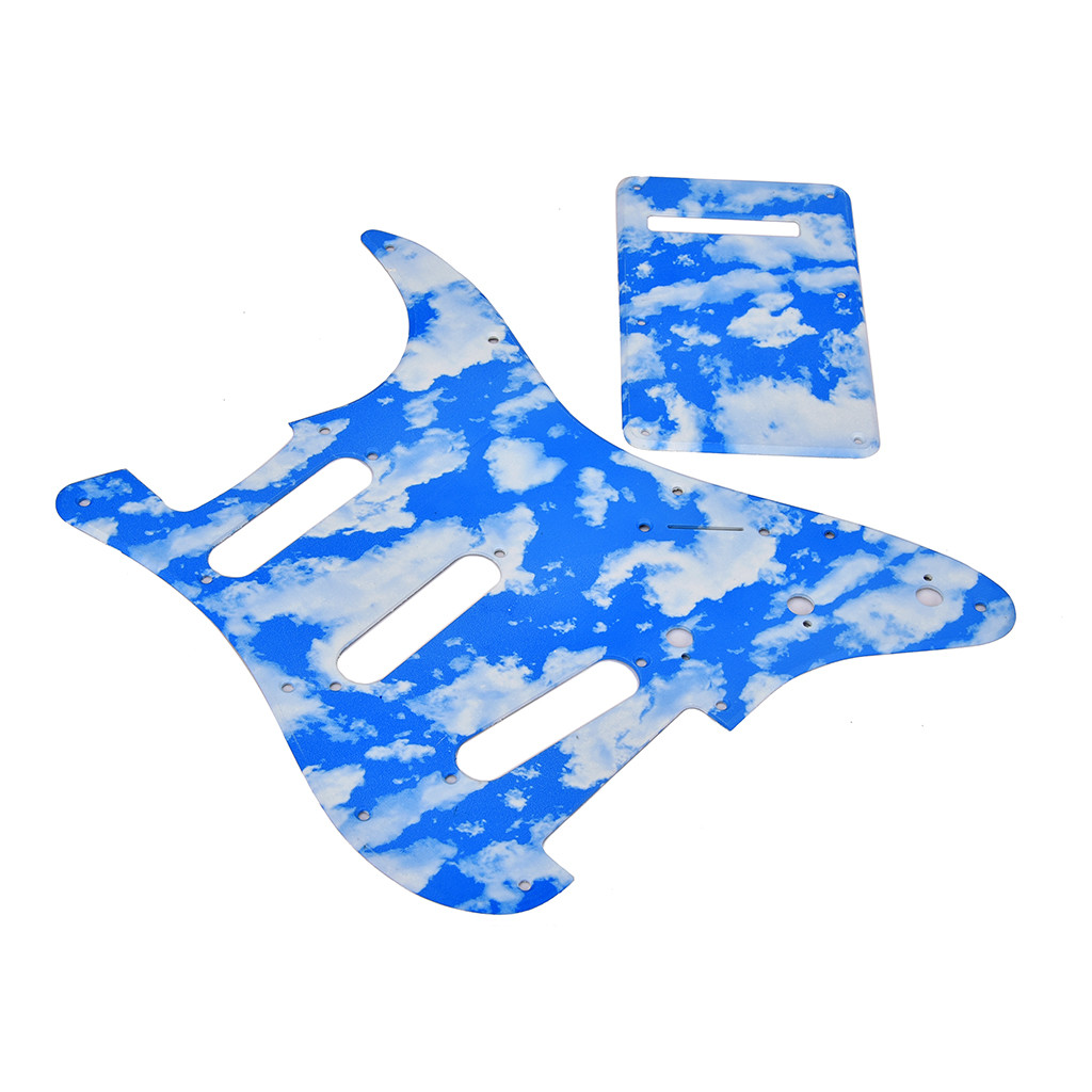 3Ply 11 Holes SSS Electric Guitar Pickguard Blue Sky Scratch Plate Back Plate Easy To Install