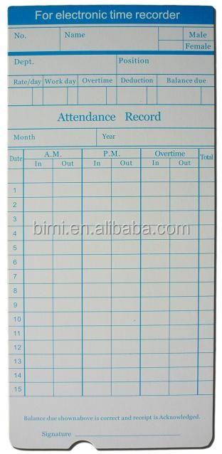 100pcs/ pack Time Cards/ punch paper cards for Bimi time recorder C100 Item OEM