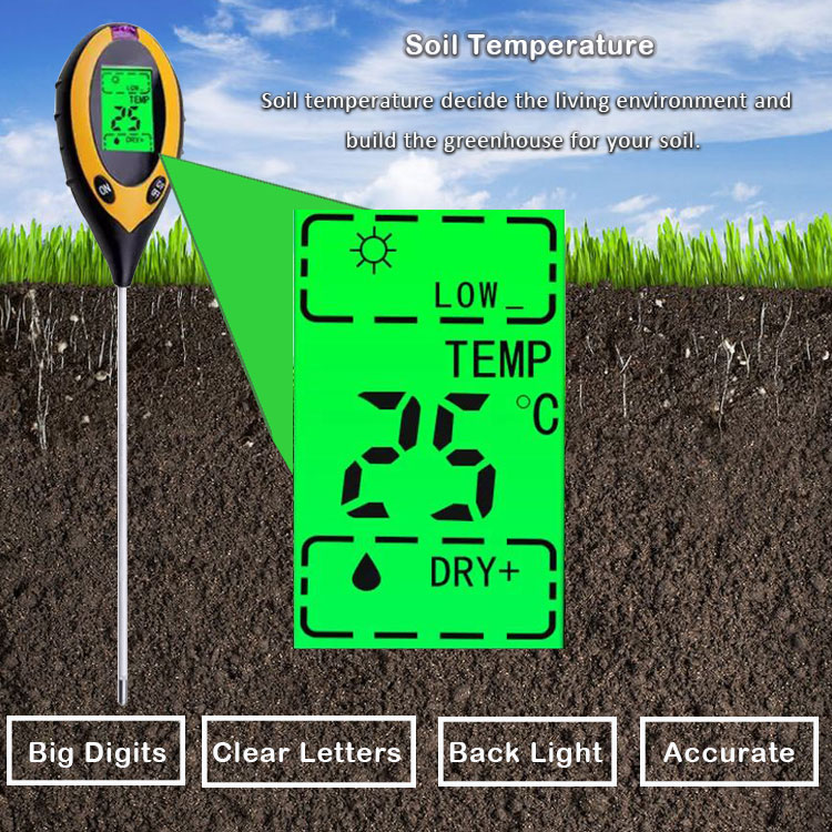 Plastics and Stainless Metal 4-in-1 Soil Fertility Tester for Garden Farm Greenhouse