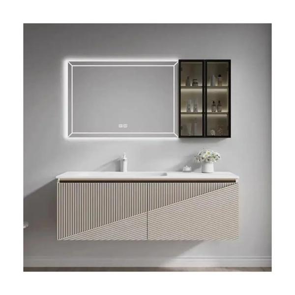 Metal Frame Wall Mounted Bathroom Cabinet Vanity Set with Double Sink and Silver