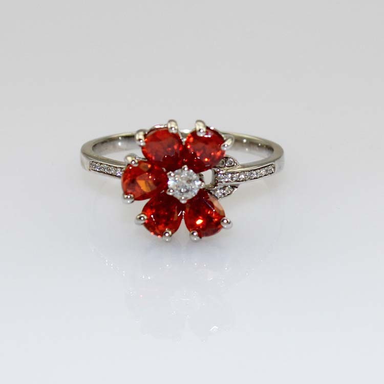 Women Jewelry 925 Silver Amethyst Cubic Zircon Flower Ring (R117)