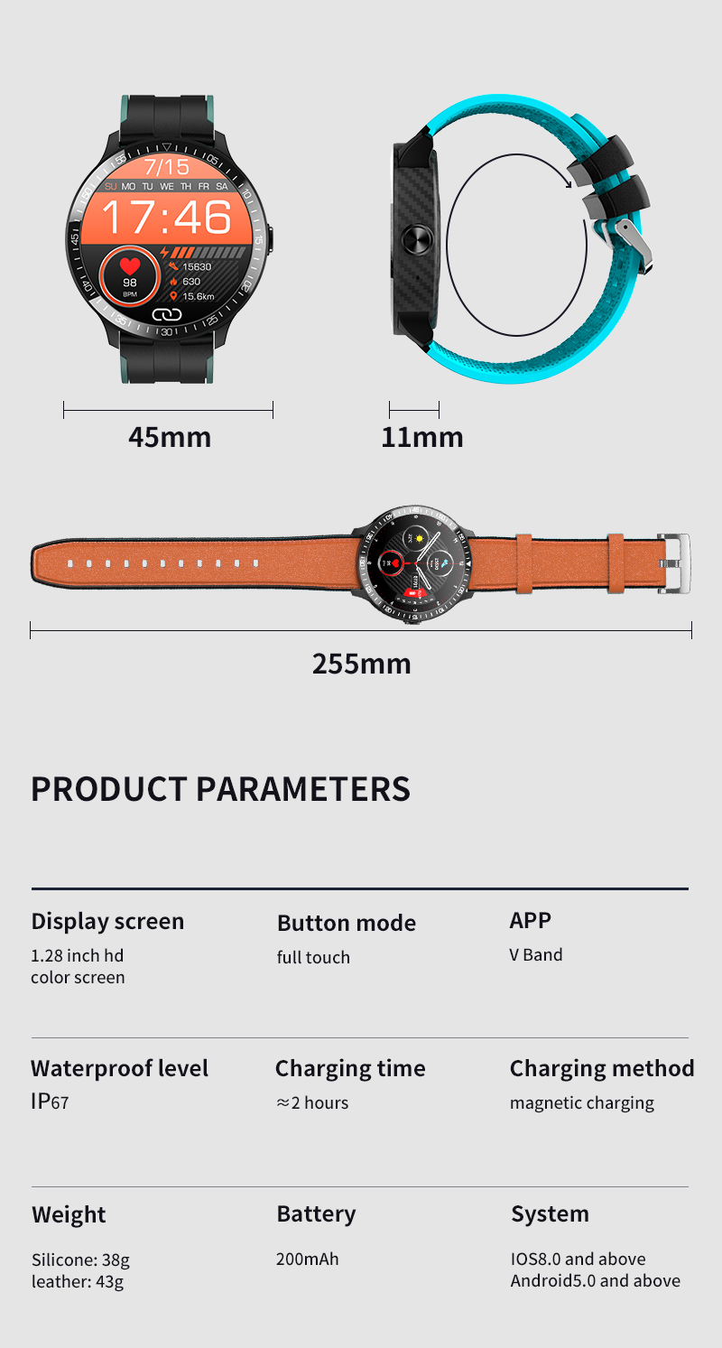1.28 Inch TFT Health Monitoring Smartwatch Sedentary Reminder 200mAh Alarm Clock