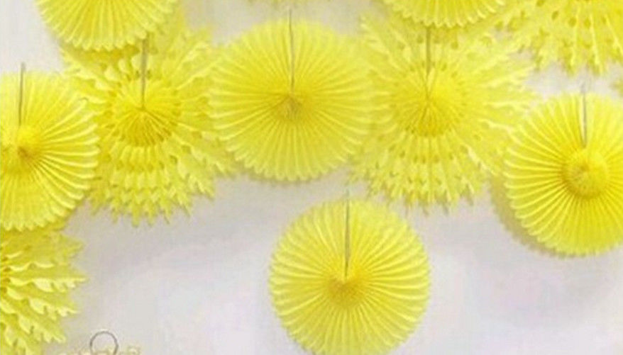 Color Paper Craft Fan, 28 Grams Type Paper, Size: 8 inch, 10 inch, 12 inch, 14 inch, 16 inch; Color: Red, Yellow, Blue,