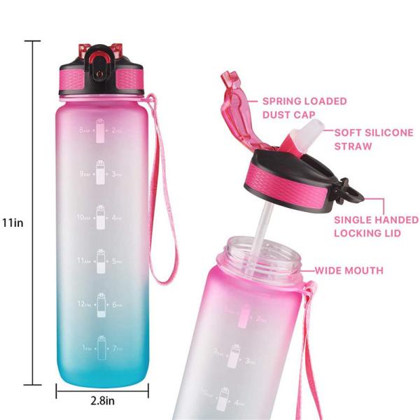 32oz Plastic Sports Water Bottles Frosted Gradient Sports Drink Water Bottle