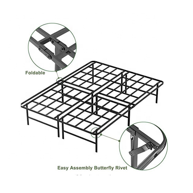 King House Bedroom Smart Base Metal Platform Bed Frame with Foldable and Morden Design