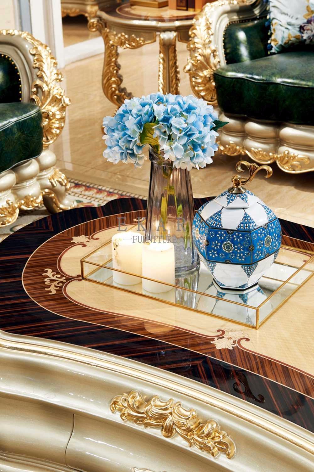 French Luxury Center table Gold Storage Carved Wooden Coffee Table