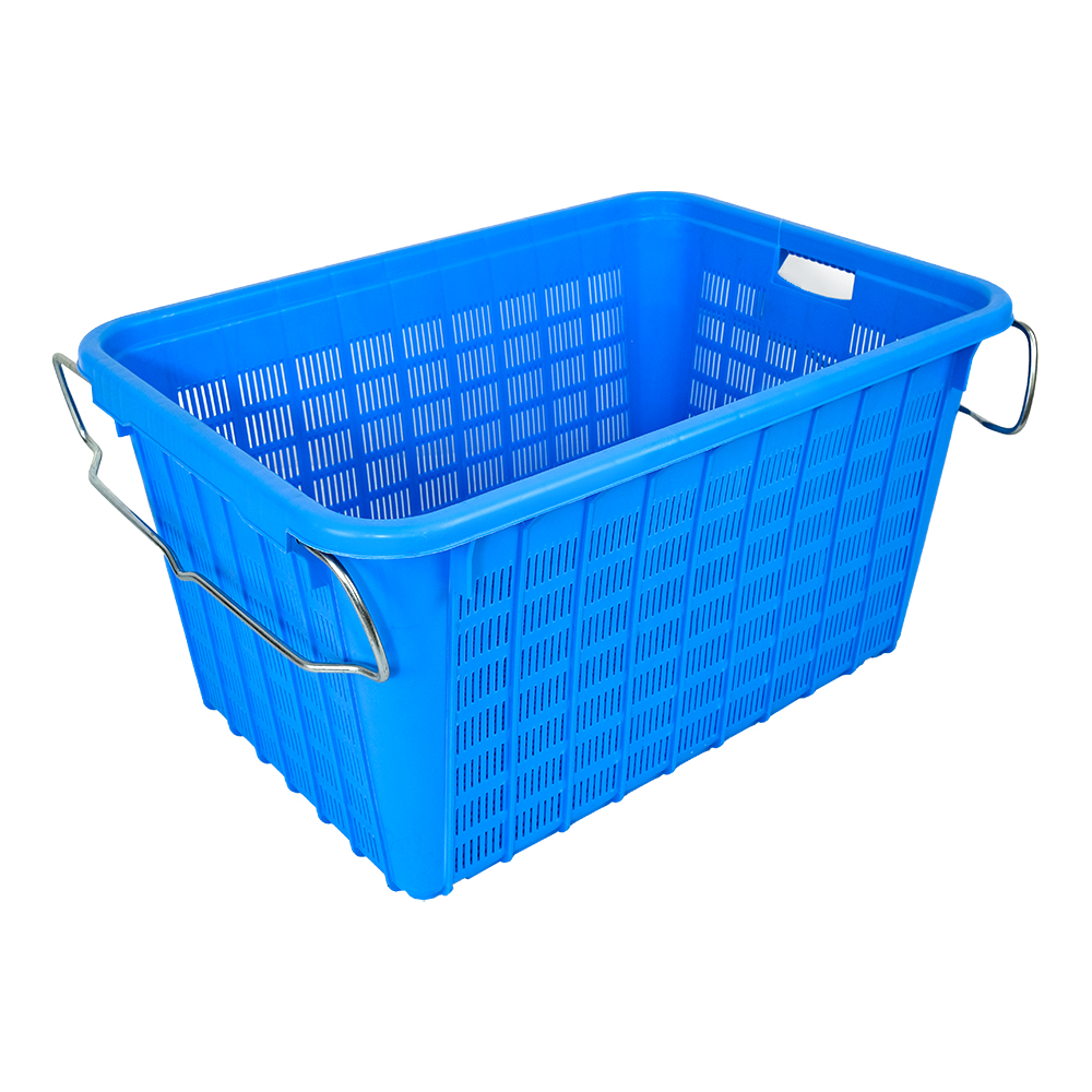 Customized Color Mesh Style Plastic Logistic Distribution Basket with Side Metal Handle