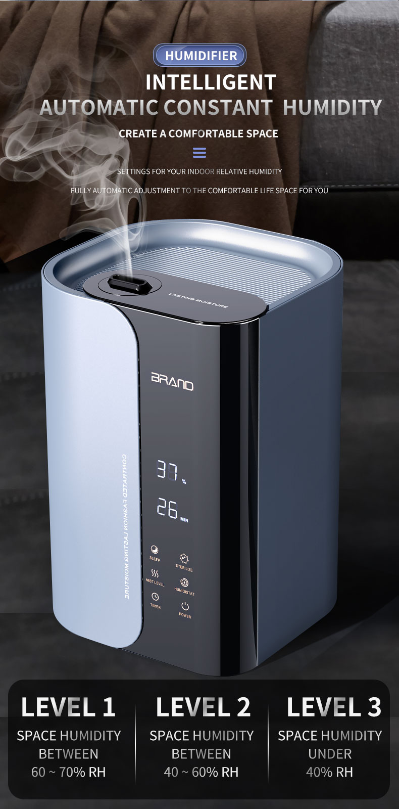 HOMEFISH Touch Control Room Humidifier Home Essential Oil Diffuser 300ML/H
